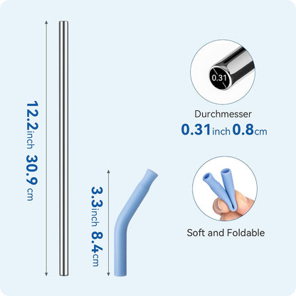 Straight Metal Straws for 40 Oz Stanley Tumbler, 3 Pack Reusable Stainless Steel Drinking Straw with Silicone Tips and Straw Cleaner Brush, Fit for Coffee, BPA Free(Rose Quartz)