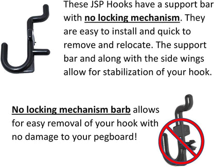 JSP Manufacturing Pegboard Hooks Non-Locking Plastic J Style Hook | Garage Tool Storage Craft Hooks Pegboard Accessories (100, Pink)