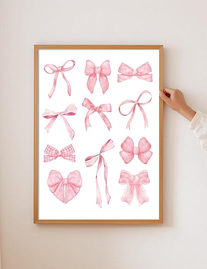 Trendy Pink Wall Art Set of 4, Coquette Preppy Wall Decor, Pink Bows Cherry Room Decor Aesthetic Cute Girly Lucky 8 Ball Canvas Posters Prints for College Apartment Dorm Bedroom 8x10 Inch Unframed