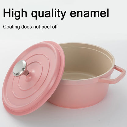JUSTUP Enamel Dutch Oven with Lid,Ceramic Nonstick Frying Pan with Widening Handle,Cooking Pot Saucepan for Stove Tops,PFOA Free (Pink), 7.9Inch