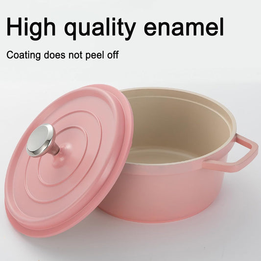 JUSTUP Enamel Dutch Oven with Lid,Ceramic Nonstick Frying Pan with Widening Handle,Cooking Pot Saucepan for Stove Tops,PFOA Free (Pink), 7.9Inch