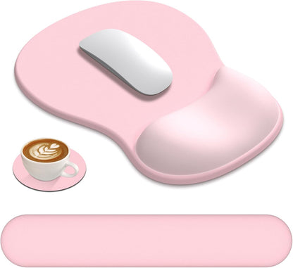 AKIT Ergonomic Mouse Pad and Keyboard Wrist Rest, 3-in-1 Memory Foam Wrist Rest for Computer Keyboard, Non-Slip Base, Pain Relief, Gel Mousepad Set for Gaming, Home and Office, Pink