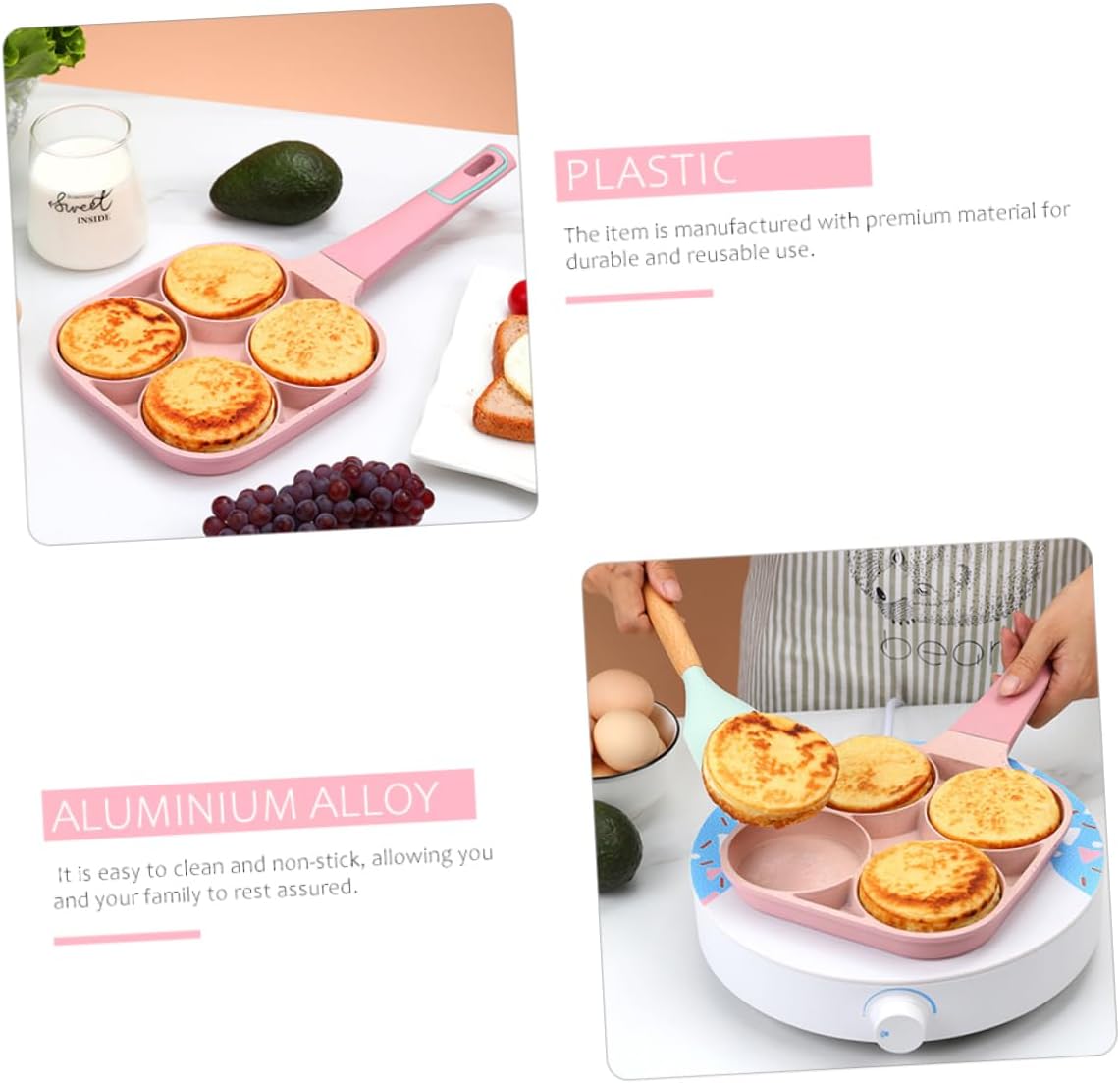 VICASKY Non Stick Egg Frying Pan with Groove Design Compact Lightweight Skillet for Even Heating and Easy Cleaning Practical Home Cooker for Breakfast and Omelette Cooking Pink
