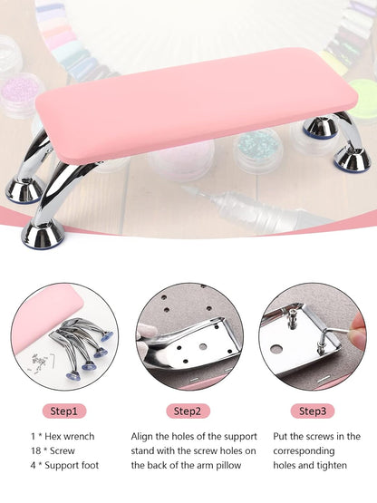 Big Arm Rest for Nails Cushion, Microfiber Leather Hand Rest for Nails Tech, Hand Rest Pillow for Nails Toenails, Detachable Nail Art Accessories Tool for Nails Tech (Pink)