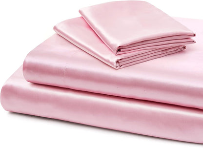 Vonty Satin Sheets Extra Deep Pocket California King Sheet Set - Cooling & Silky Satin Cal King Sheet with 18-24 Inch Deep Pocket, Pink Satin Bed Sheets Fit Up to 24" Deep Matress - 4 Piece