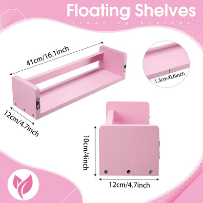 Suzile Set of 4 Nursery Book Shelves Floating Bookshelves Nursery Shelves for Wall Book Shelf Organizer Bathroom Storage Rack for Wall Decor(16 in,Gradient Pink)
