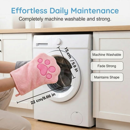 SENOY Paw Bathing Towel for Cats, Washable Reusable Coral Fleece Pet Drying Glove, Quick-Absorbent Cat Bathing Supplies with Hanging Loop, Soft Grooming Towel for Dogs & Cats (Pink-2pcs)