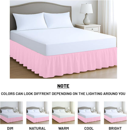 SGI bedding 18 Inch Drop Ruffled Bed Skirt Full Size - Classic Gathered Styling, Platform Style Dust Ruffle with Secure Fit, Split Corners, Wrinkle-Resistant Microfiber - Pink