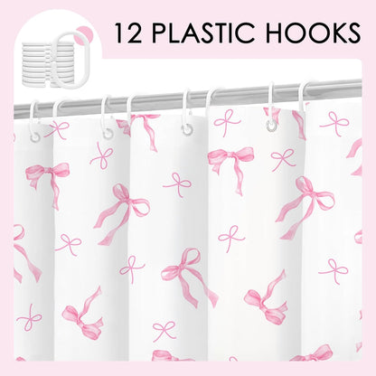 Mocsicka Pink Shower Curtain Coquette Preppy Bow Shower Curtain for Bathroom Modern Aesthetic Fabric Shower Curtain Set with Hooks 71x71 Inch (Pink, 71x71 inch)