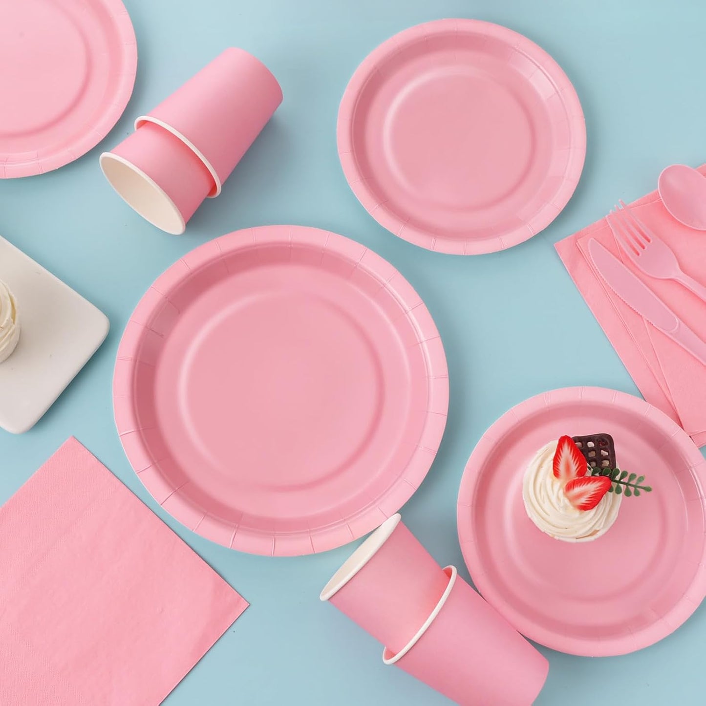 168PCS Light Pink Paper Plates and Napkins,Pink Disposable Plates Set with Utensils Serve 24 Guests for Baby Shower Graduation Valentines Day Party Decorations Party Supplies