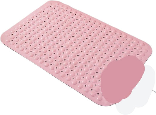 Large Toilet Bathroom Bathtub Shower Non-Slip Bath Rug with Suction Cups Floor Mat Massage Cushion(Pink)