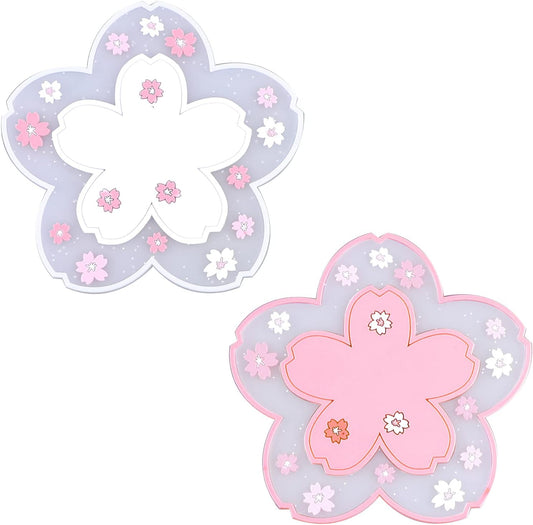 SAVITA 2 Pcs Sakura Coasters Cherry Blossom Coasters Blossom Cup Mats Cup Pads for Coffee Table, Restaurants, Hotels, Offices, Home, Coffee Shops(White and Pink)