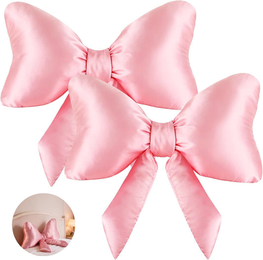 Homaisson 2 Pcs Pink Bow Throw Pillow Set, 23.6 x 13.8 in Decorative Bow Pillows, Big Bow Pillow, Satin Bow Shaped Pillow, Soft Decorative Pillows for Sofa, Bed