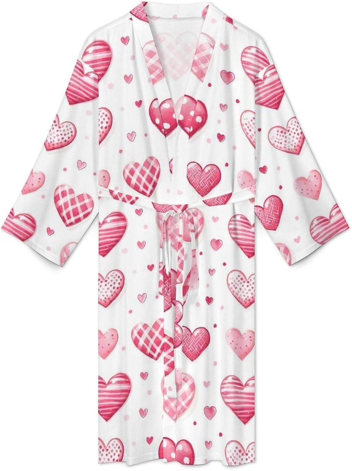 Bright Pink Heart Print Robes for Men Women, Soft Bathrobe Long Men Womens Robes Lightweight Cozy Bath Robe