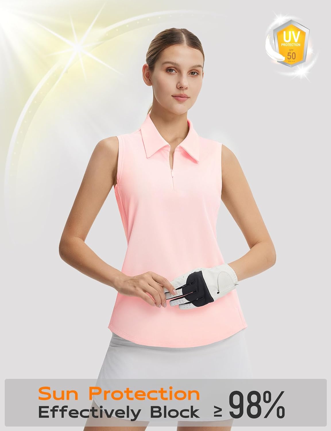 baleaf Women's Golf Shirts Sleeveless Pockets Tennis Tops Workout Athletic Polo V Neck Collared UPF