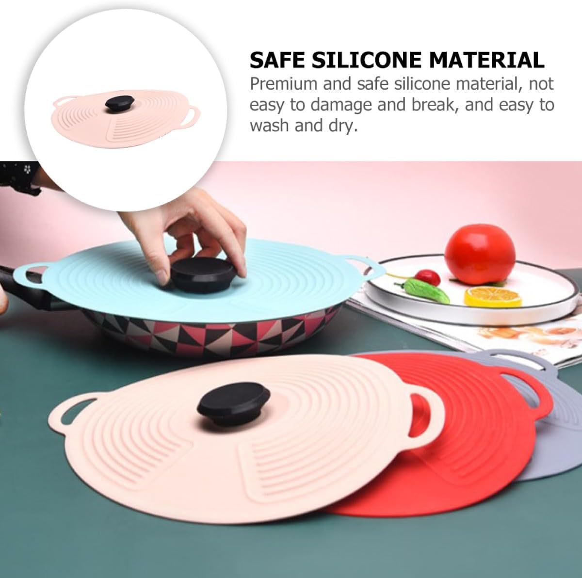 Hemobllo Silicone Food Storage Bowl Lid Medium Size Nordic Pink, Vacuum Sealing Fresh Keeping Cover for Refrigerator and Microwave, Heat Resistant Kitchen Silicone Sealing Bowl Cover