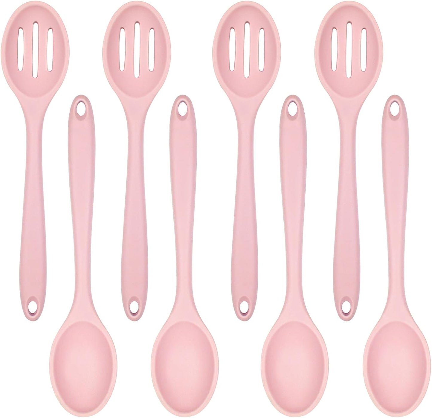 ELANE 8 Pcs Silicone Cooking Spoons Set,Mixing Spoons for Cooking Spoons for Nonstick Cookware Silicone Serving Spoons,Mixing Spoons for Cooking (Pink)