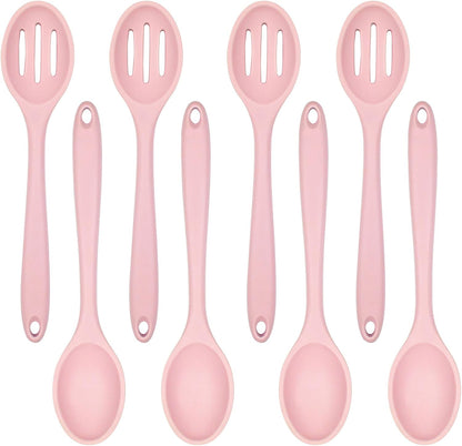 ELANE 8 Pcs Silicone Cooking Spoons Set,Mixing Spoons for Cooking Spoons for Nonstick Cookware Silicone Serving Spoons,Mixing Spoons for Cooking (Pink)