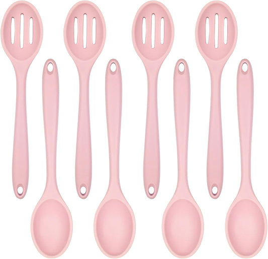 ELANE 8 Pcs Silicone Cooking Spoons Set,Mixing Spoons for Cooking Spoons for Nonstick Cookware Silicone Serving Spoons,Mixing Spoons for Cooking (Pink)