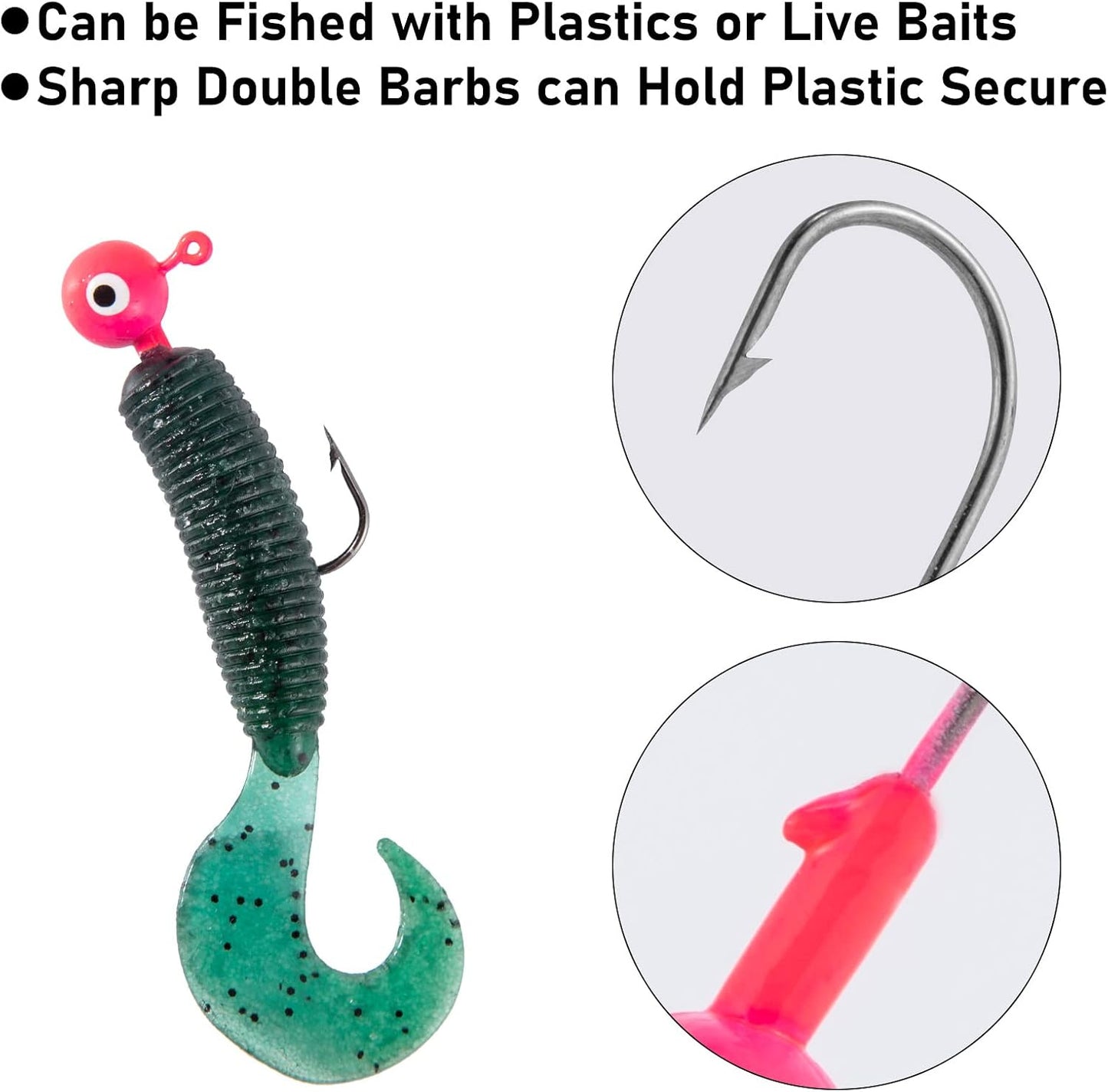 Dr.Fish 20 Pack Fishing Jig Heads, Crappie Jig Round Ball Head Freshwater Fishing Hooks Bass Trout Panfish Walleye Bluegill Saltwater