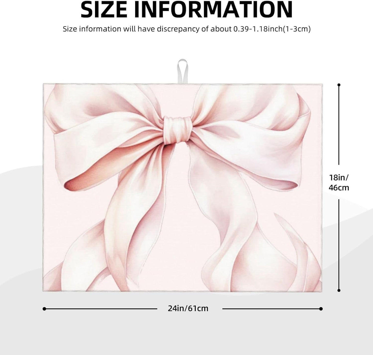 Light Pink Bow Dish Drying Mat 18” x 24” Absorbent Hide Stain Non-slip Backing for Kitchen Sink Countertop Coffee Bar