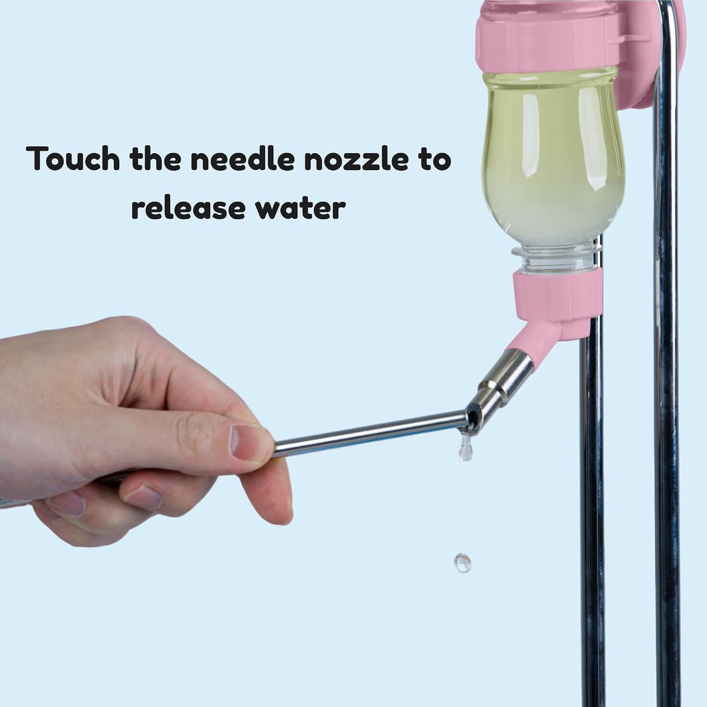 Leak-Proof Small Animal Water Bottle for Chinchillas, Guinea Pigs & Rabbits, Bird & Parrot Water Dispenser (Pink, 8.12oz)