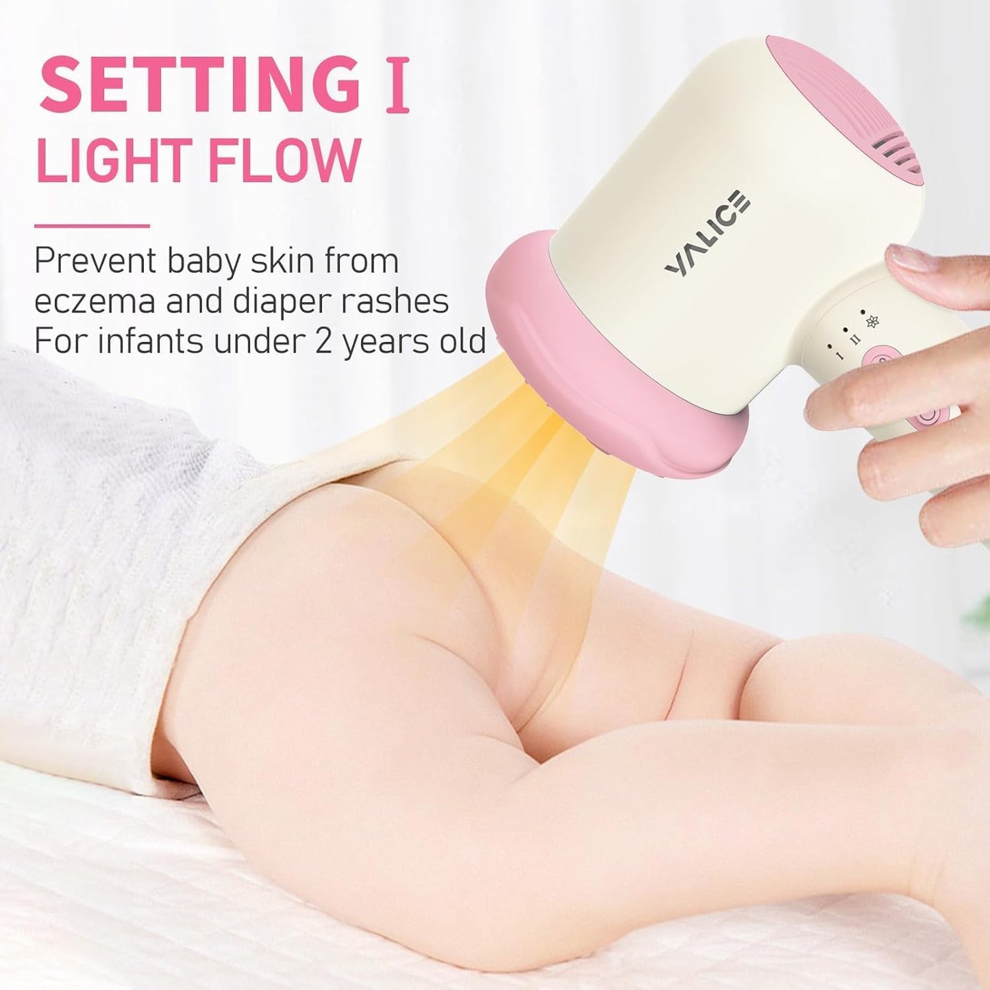 YALICE Cordless Hair Dryer for Baby and Kids, Portable Travel Blow Dryer with Gentle Airflow & Low Heat Ionic Care for Infant, 3 Speed Settings, Mini Rechargeable Hair Dryer with Charging Base, Pink