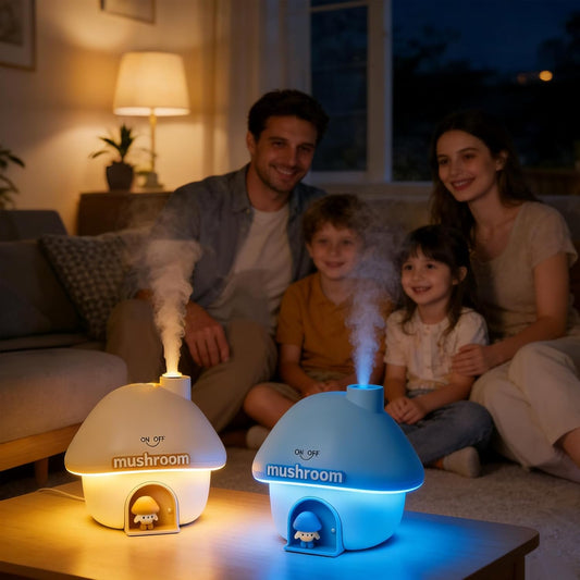 Mushroom House Humidifiers, Rechargeable Desktop Silent Air Humidifier with Night Light, USB Portable Cute Mist Humidifiers with Rainbow Gradient Lighting for Home, Office, Car, and Travel (Pink)