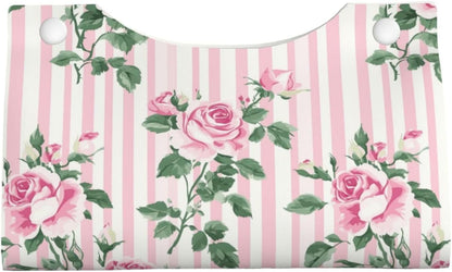 Pink Striped Rose Pattern Tissue Box Cover Rectangle Pu Leather Tissue Box Holder for Car Bathroom Bedroom Desk Tabletop Decor