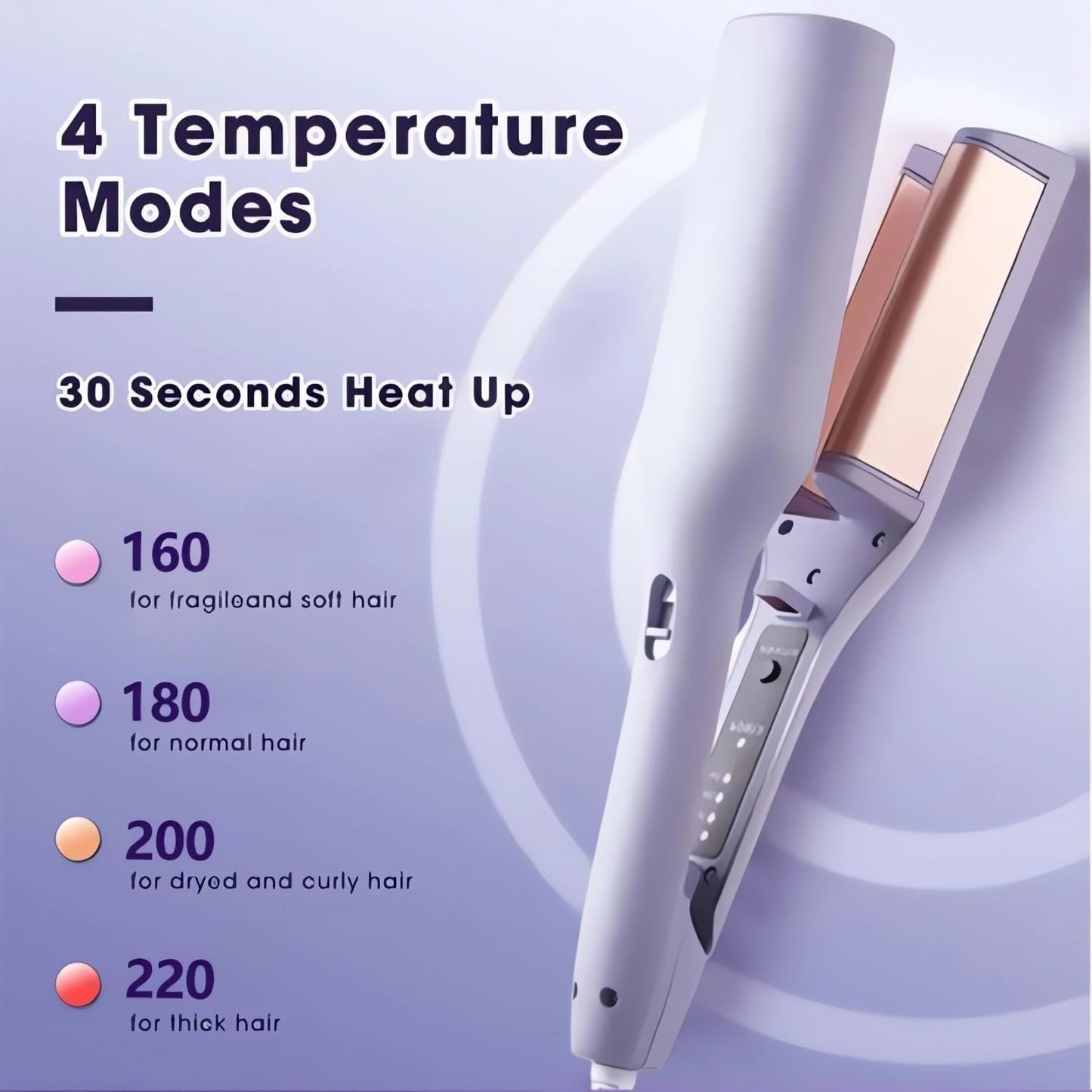 French Wave Curling Iron - 2024 New Wave Curling Iron for Long Short Hair with 4 Temp, S Shape Hair Curler for Women, Portable Electric Curling Heated Styling Comb Anti-Scald 15s Fast Heating (Pink)