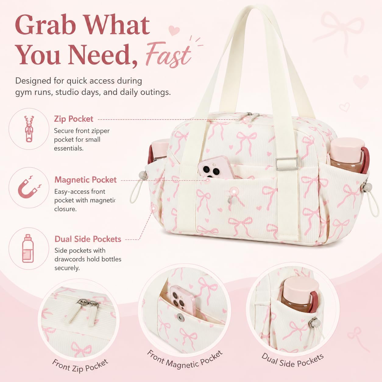 LOIDOU Aesthetic Mini Gym Bag for Women with Wet Dry Pocket, Lightweight Corduroy Dance Ballet Gymnastic Small Tote Bag for Workout Yoga Clean Girl Lifestyle Overnight Weekend Trip