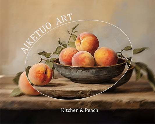 AIKETUO Kitchen Wall Art for Bathroom, Gold Framed Vintage Fruit Peach Art Picture Paintings, Canvas Artwork for Living Dining Room Farmhouse Cottage, Adult, Worker, Colleger, Staff, Small L10 x W8