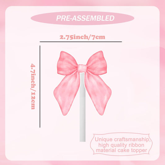 24PCS Coquette Bow Cupcake Toppers, Pink Bow Coquette Birthday Cake Decorations for Bachelorette Bridal Engagement Wedding Girl Baby Shower Bow Theme Party Decor