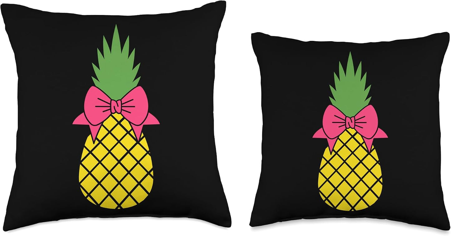 Pineapple Pink Bow Fruit Yellow Gift Cute Green Pineapple Pink Bow Throw Pillow, 18x18, Multicolor