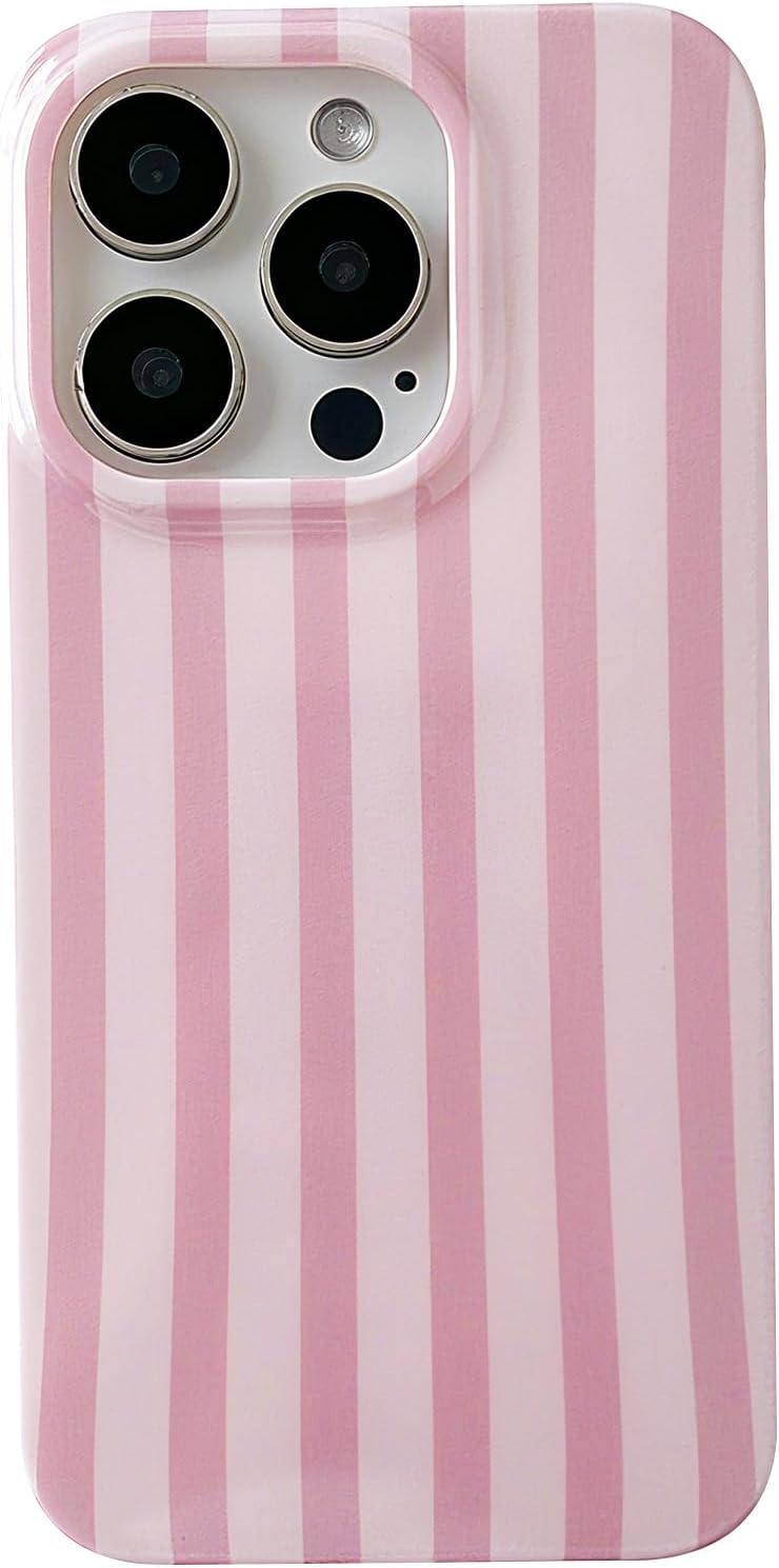 ZTOFERA for iPhone 15 Pro Max Case with Geometric Vertical Stripes,Cute Fashion Simple Line Pattern for Women Men,Soft TPU Slim Glossy Shockproof Case Cover(Pink)