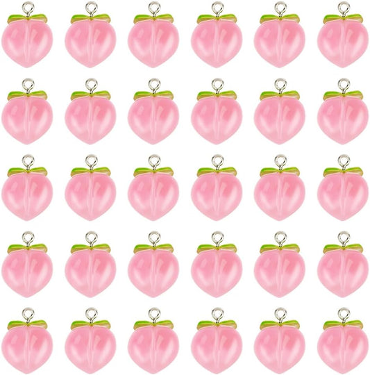 OLYCRAFT 30Pcs Peach Pendants Transparent Resin Pendants Fruit Pendant Pink Peach Charm with Loop 3D Peaches Hanging Pendant for Necklace Bracelet Earrings Jewelry Making DIY Crafts