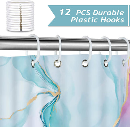 Bonhause Colorful Marble Shower Curtain, Pink Purple Blue Ombre Modern Abstract Art Bathroom Curtain 72 x 72 Inch Polyester Fabric Waterproof Bath Curtain with 12 Hooks