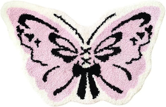 Butterfly Shaped Bath Mats for Bathroom,Extra Soft Fluffy Microfiber Bath Rug,Super Absorbent Non Slip Shower Door Mat Cute Funny Thick Plush Kids Throw Rugs for Bedroom,Living Room 24" x 38"