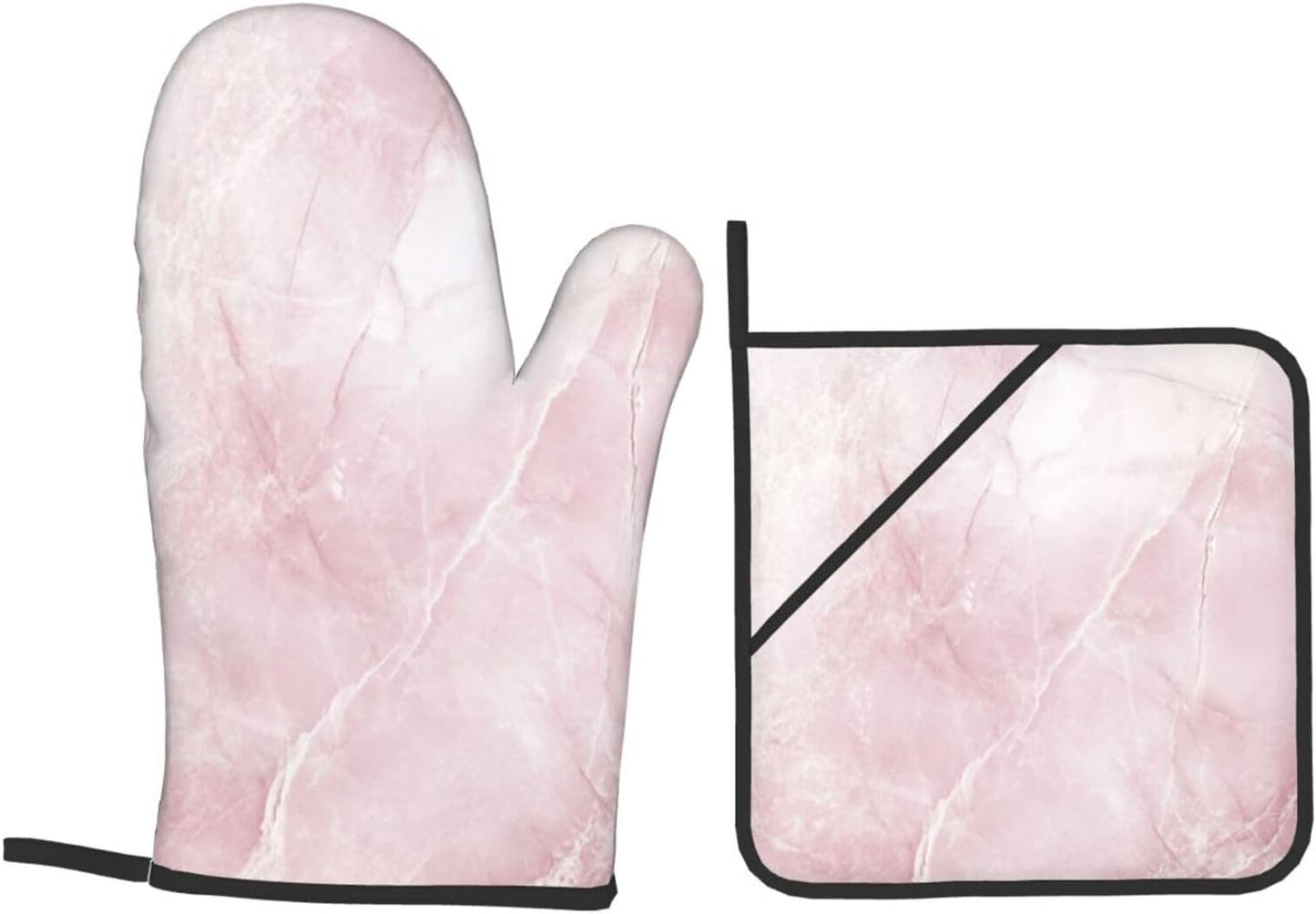 Oven Mitts and Pot Holders Set Light Pink Marble Abstract Heat Resistant Kitchen Gloves 2 Oven Mitts and 2 Pot Holders for Cooking Baking BBQ