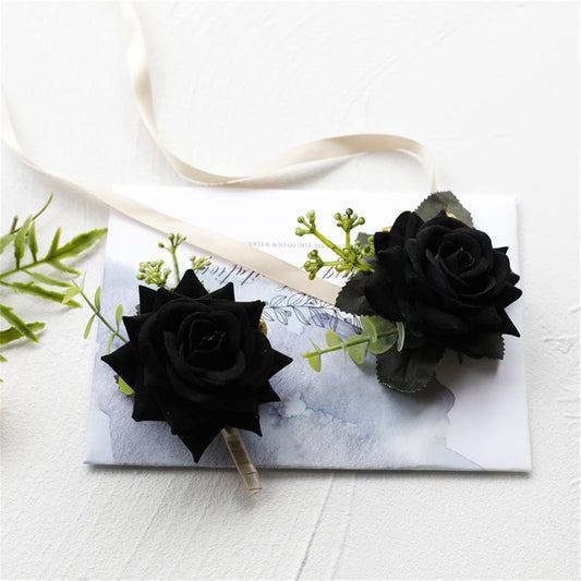 Corsage and Boutonniere Set White Pink Rose Wedding Wrist Corsage Boutonniere for Men Bride Bridesmaid Wedding Party Prom Anniversary Photography