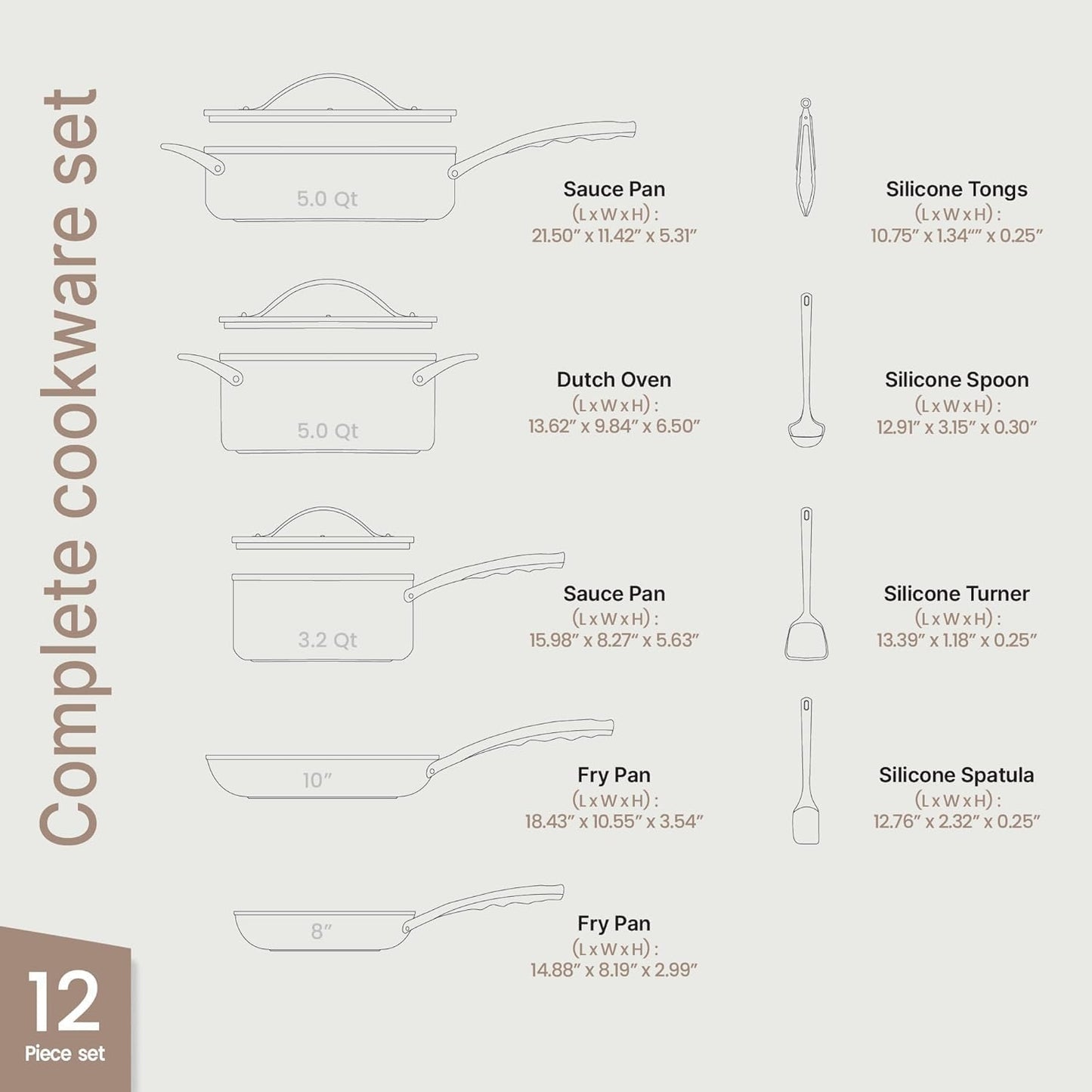 Bakken 12-Piece Ceramic Cookware Set, Nonstick Pots and Pans Set, Non-Toxic PTFE & PFAS-Free Cookware with Silicone Utensils, Induction & All Stovetops Compatible, Dishwasher Safe, Pink