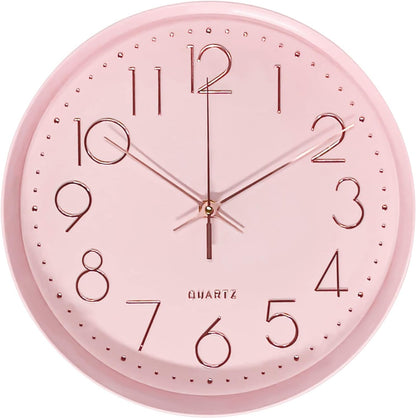 Maxspace Pink Wall Clock Silent Non-Ticking, 12in Analog Wall Clock in Battery Operated，Cute Decorative Clock for School Office Classroom Bedroom Kitchen Living Room Nursery Decor