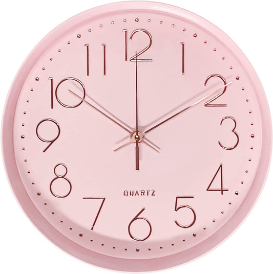 Maxspace Pink Wall Clock Silent Non-Ticking, 12in Analog Wall Clock in Battery Operated，Cute Decorative Clock for School Office Classroom Bedroom Kitchen Living Room Nursery Decor
