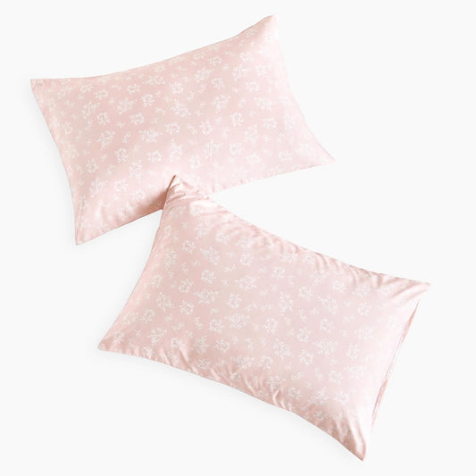 Wake In Cloud - Floral Pillow Cases, Coquette Cottagecore Aesthetic Flower Shabby Chic Rose Pattern, Set of 2 Soft Pillowcases Pillow Shams Covers, Pink White, Standard Size 20x26 Inches