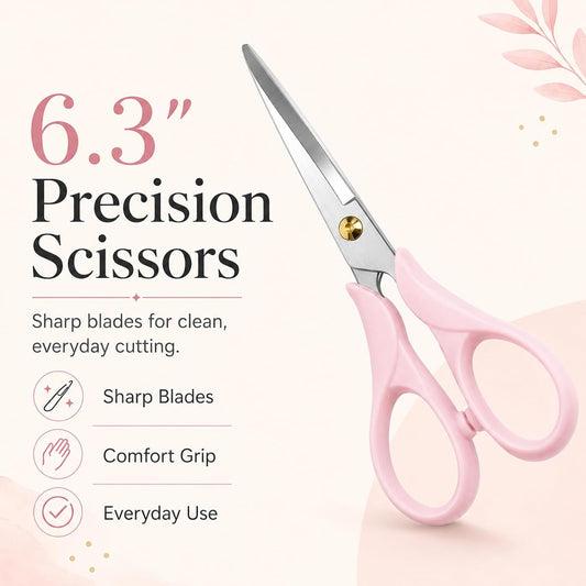 Aesthetic Pink Acrylic Scissors, 6.3" Craft Shears with Sharp Stainless Steel Blades for Home Office & School, Cute Stationery Tools for Bullet Journaling, Scrapbooking & Gift Wrapping