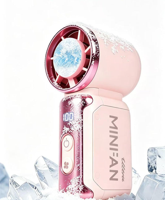 Portable Handheld Mini Fan with Ice Cooler, Speed (1-199), with LED Display, USB Rechargeable Personal Fan Small Pocket Fans for Travel/Outdoor/Home/Office (PINK)