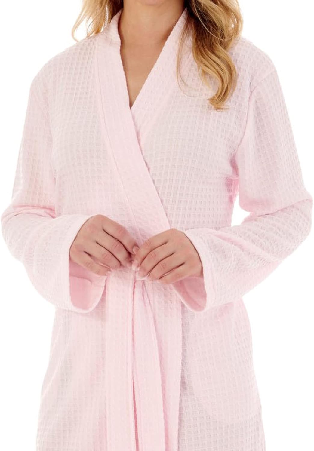 Slenderella Ladies Long Sleeve Waffle Houndstooth Knit Wrap Dressing Gown White, Mint, Pink or Blue (Lilac)
