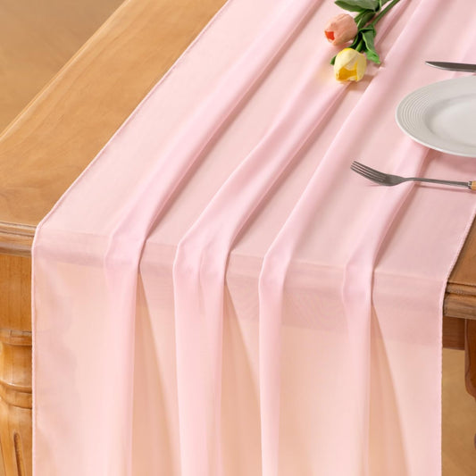 Socomi Pink Chiffon Table Runner Summer Boho Rustic 14ft 29x170 Inches Blush Pink Wedding Runner Sheer Romantic Bridal Shower Decorations