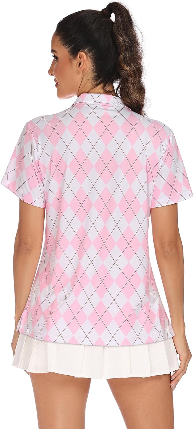 Tanst Sky Womens Golf Shirts Short Sleeve Zip Up Collared Quick Dry Workout Tennis Tops with Pockets