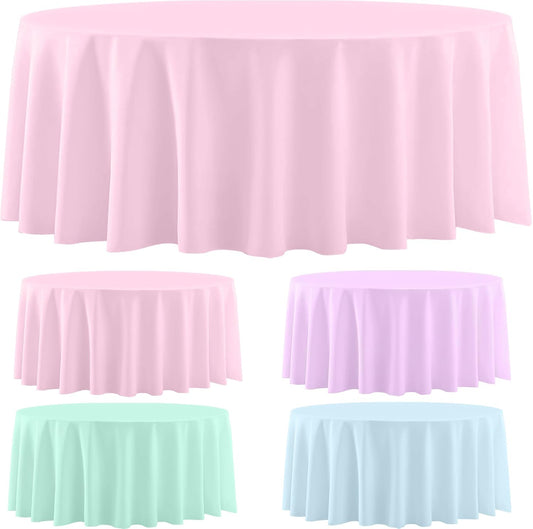 4 Pack 84 Inch Round Pastel Table Cloths for Parties,Disposable Plastic Tablecloth Table Covers for Summer Baby Shower Wedding Birthday Party Decorations (Pink Blue Green Purple)